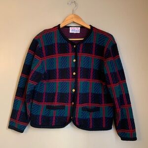 Vtg Tally Ho Tartan Cardigan Sweater Acrylic Plaid Button Academia Medium